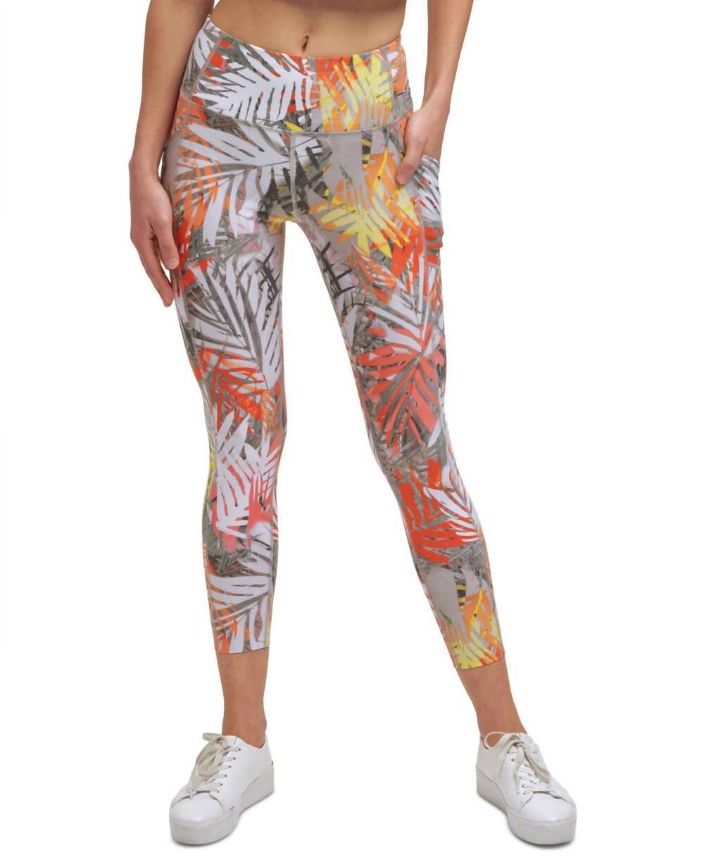 NEW CALVIN KLEIN performance printed high-waist 7/8 length leggings in waikiki n